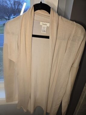 Neiman Marcus Cream Open-Front Knit Cardigan